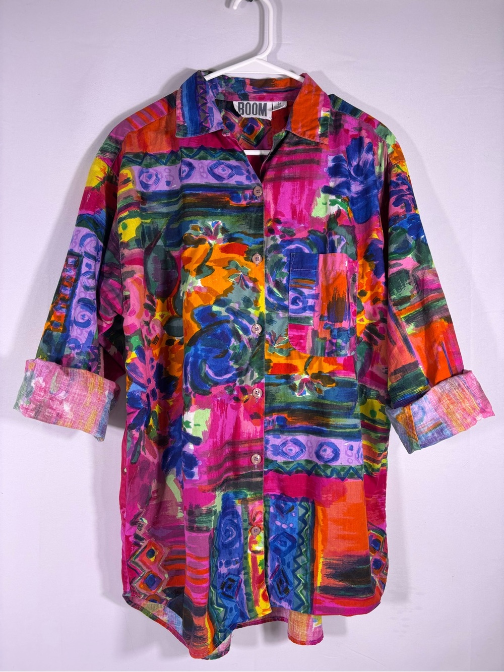 Boom Colorful Art Print Cotton Shirt Jacket Tunic Dopamine Dressing Size Medium